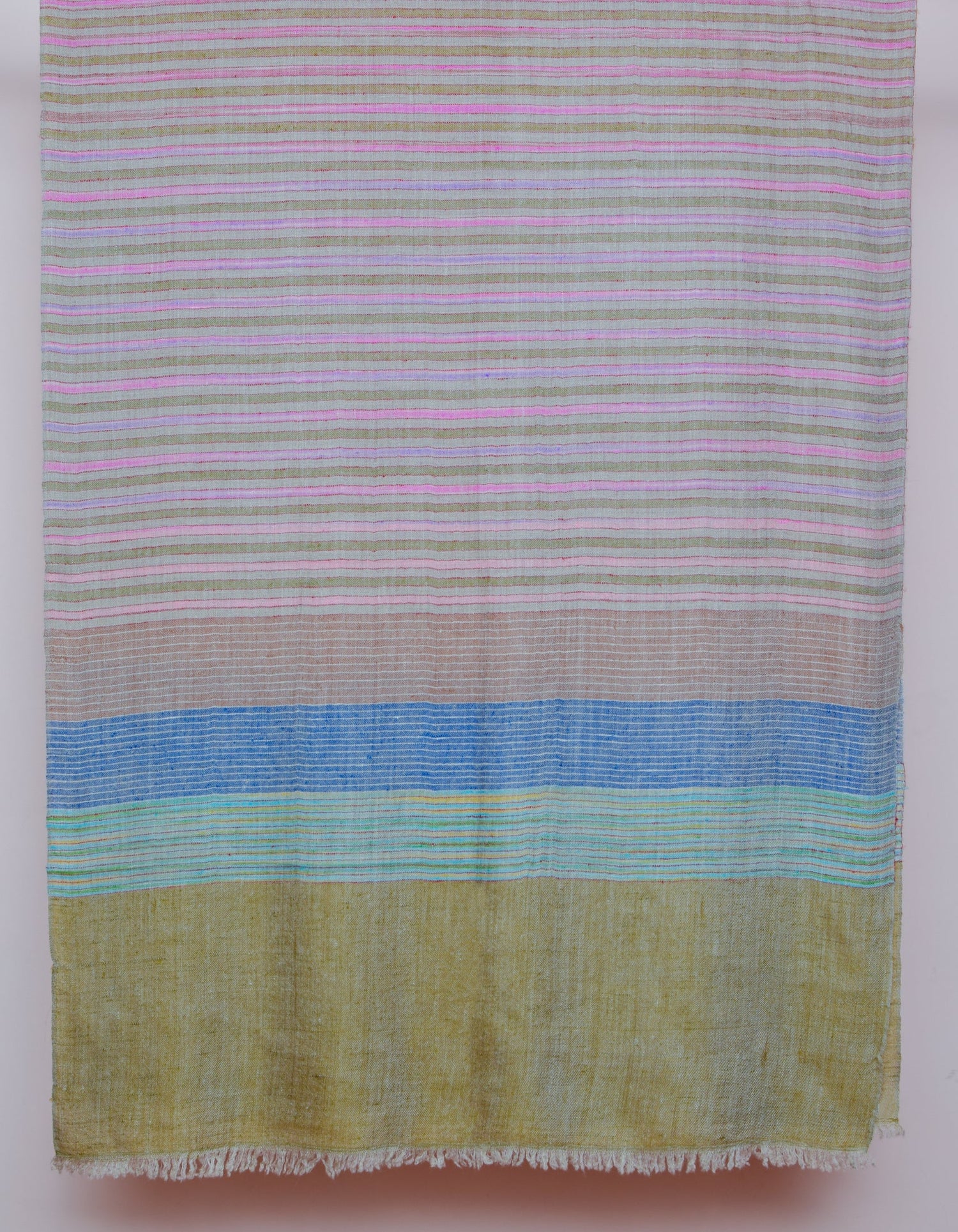 Olive Haze Handwoven Striped Cashmere Pashmina Stole - Kashmir Box