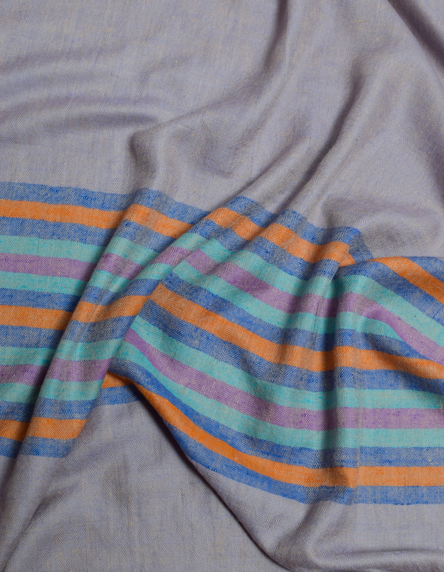 Pastel Handwoven One side Stripes Cashmere Pashmina Stole - Kashmir Box