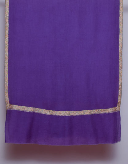 Dark Purple Handwoven Sozni Border Embroidered Cashmere Pashmina Stole