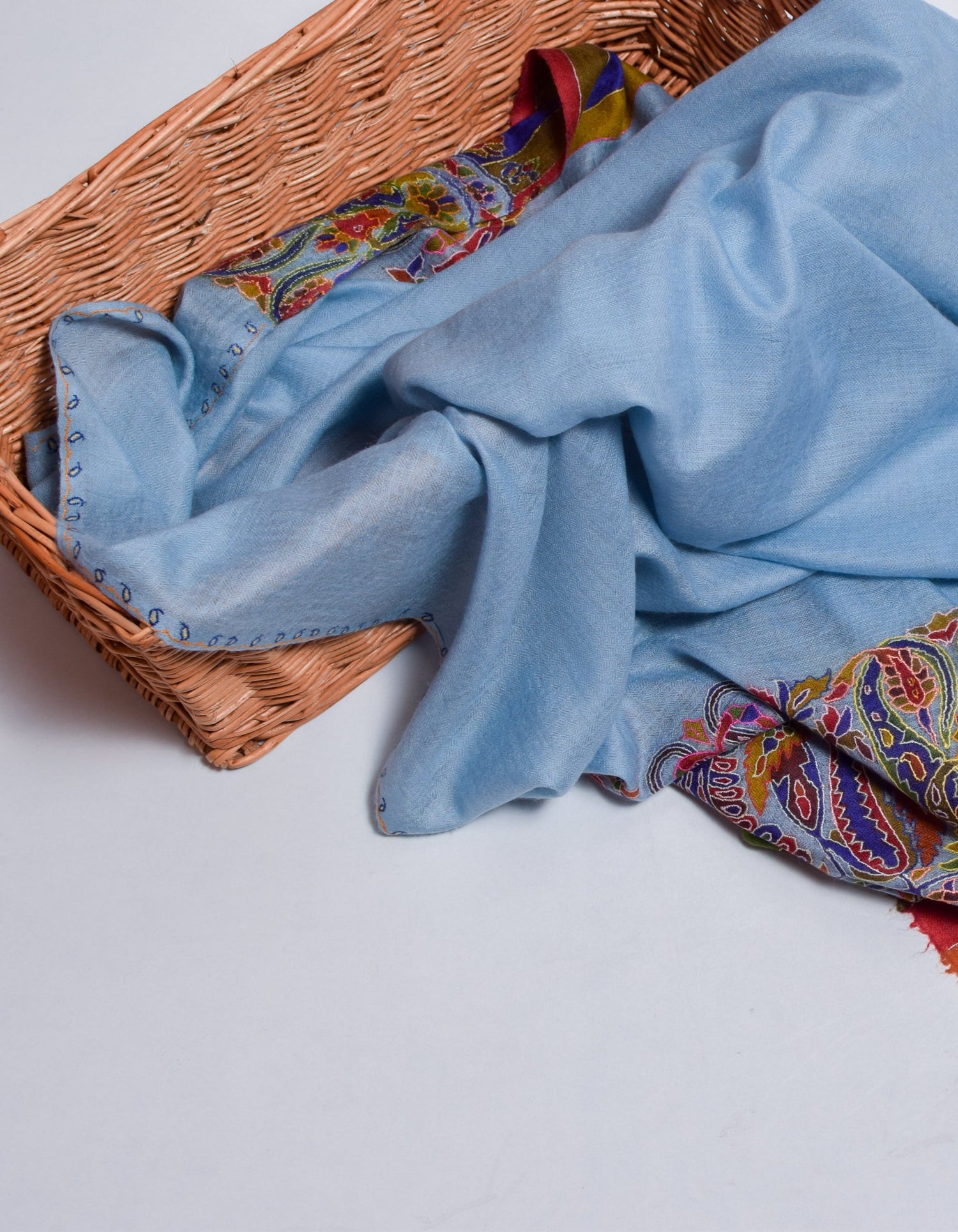 Cloudy Blue Kani Pattern Handwoven Detailed Embroidered Cashmere Pashmina Shawl - Kashmir Box
