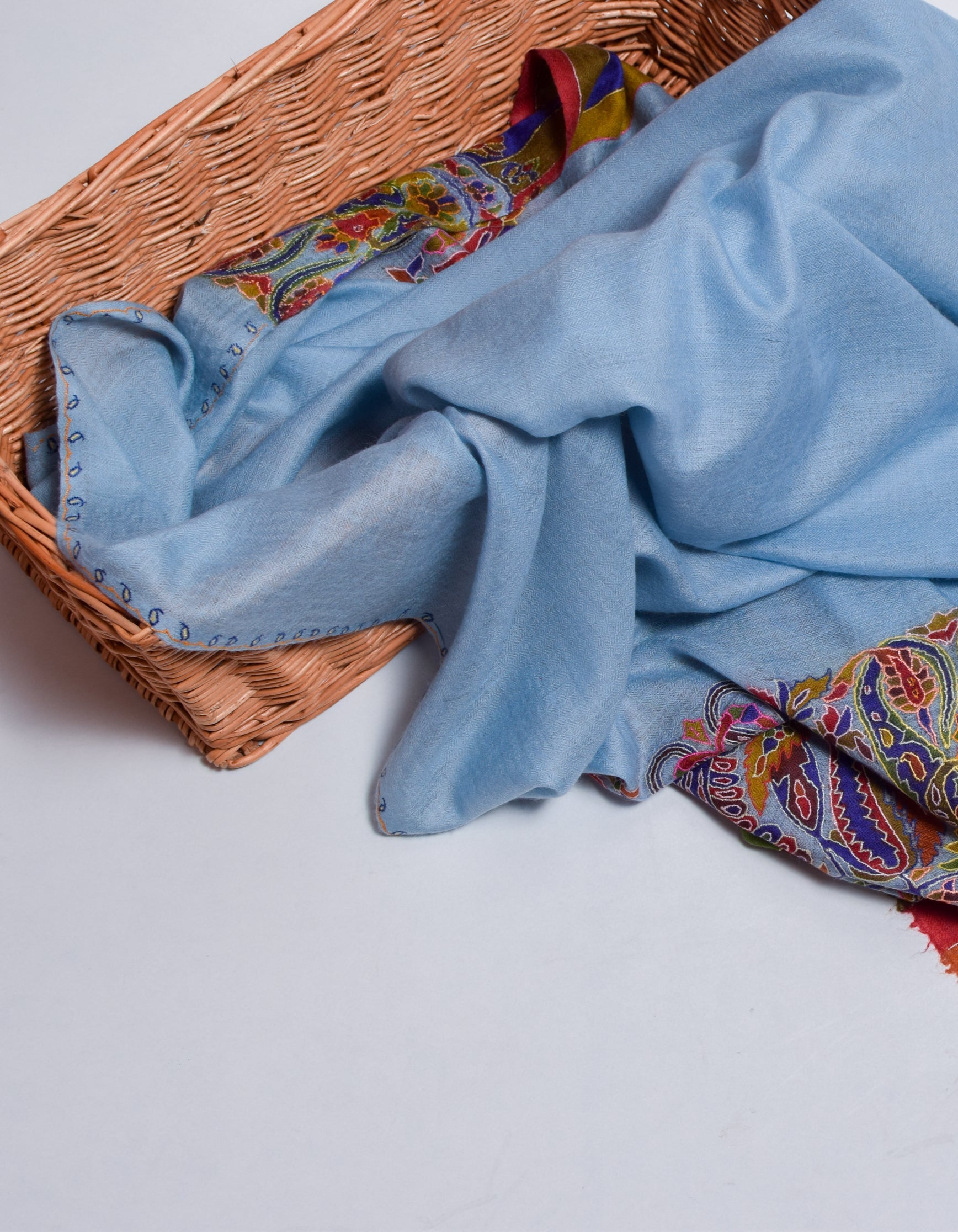 Cloudy Blue Kani Pattern Handwoven Detailed Embroidered Cashmere Pashmina Shawl - Kashmir Box