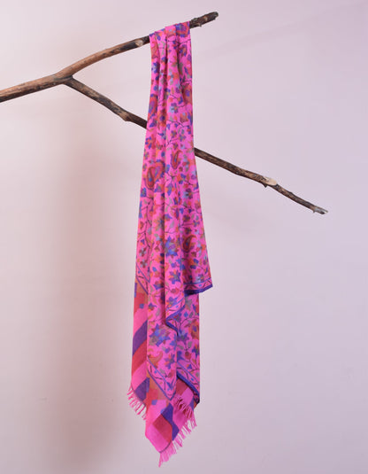 Fuchsia Handwoven Kani Pattern Pashmina Shawl