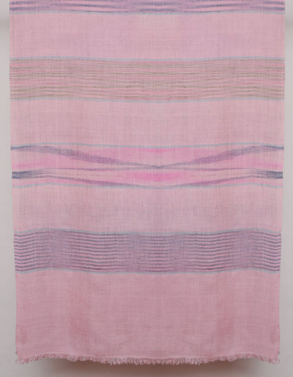 Multi-Pattern Pink Stripes Handwoven Cashmere Pashmina Stole