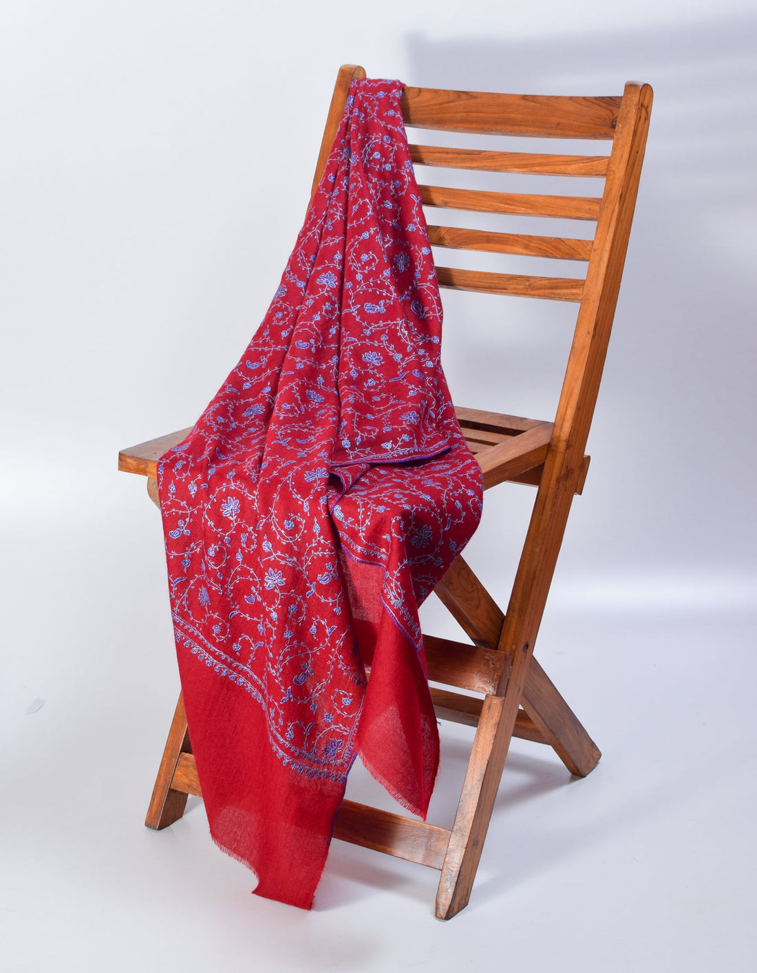 Maroon Handwoven Sozni Jaali Embroidered Cashmere Pashmina Stole