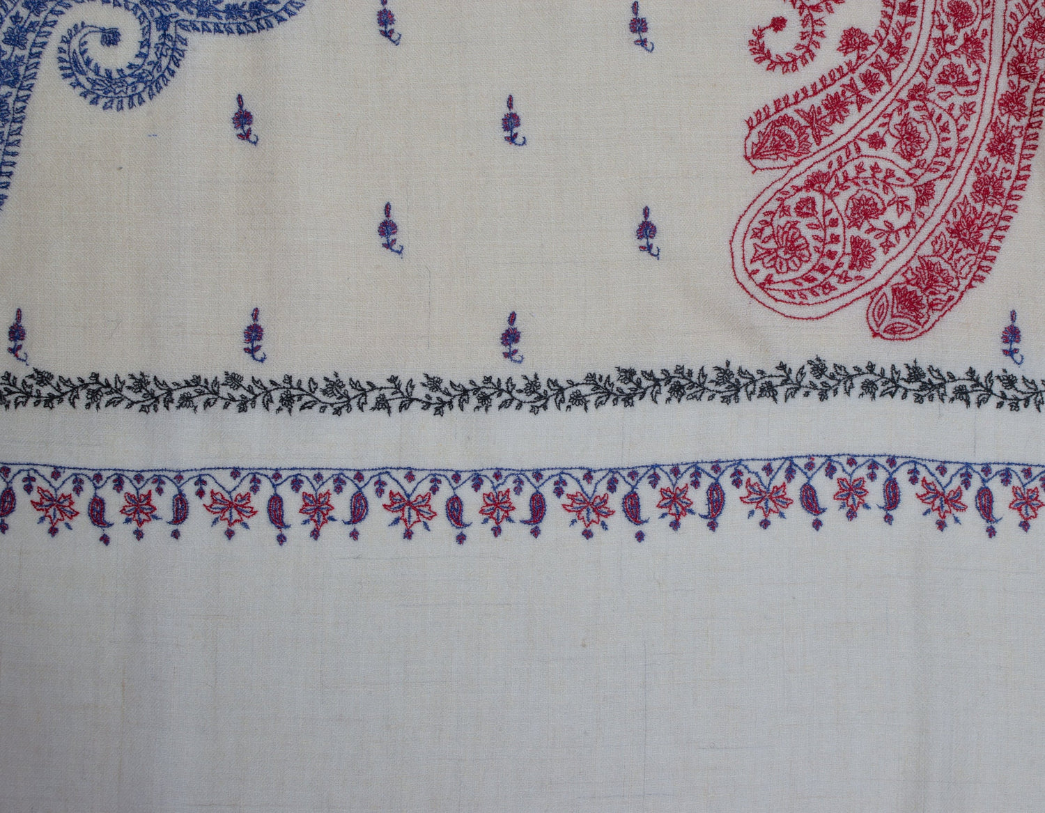 Natural Cream Handwoven Multicolour Embroidered Cashmere Pashmina Shawl