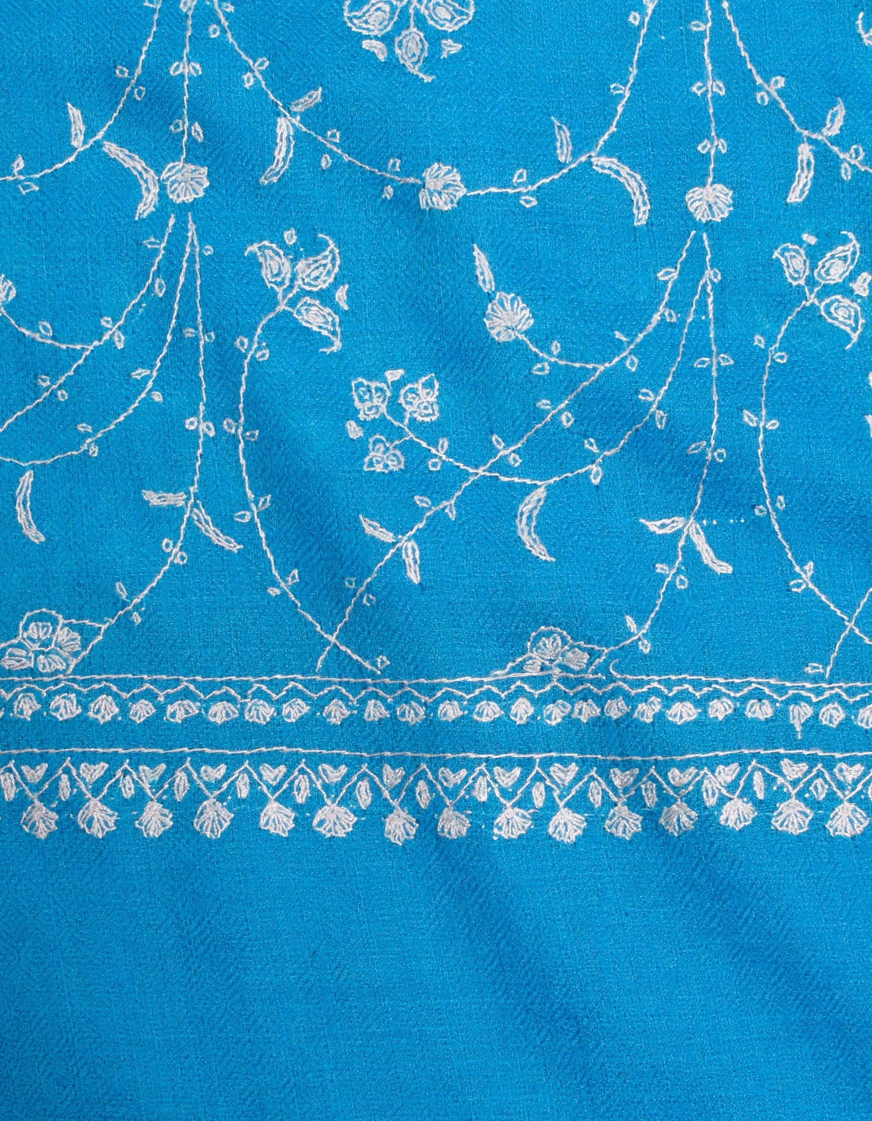 Bright Blue Handwoven Jaali Embroidered Cashmere Pashmina Shawl - Kashmir Box