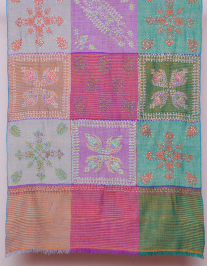 Modern Multi-Pattern Squares Handwoven Embroidered Cashmere Pashmina Stole