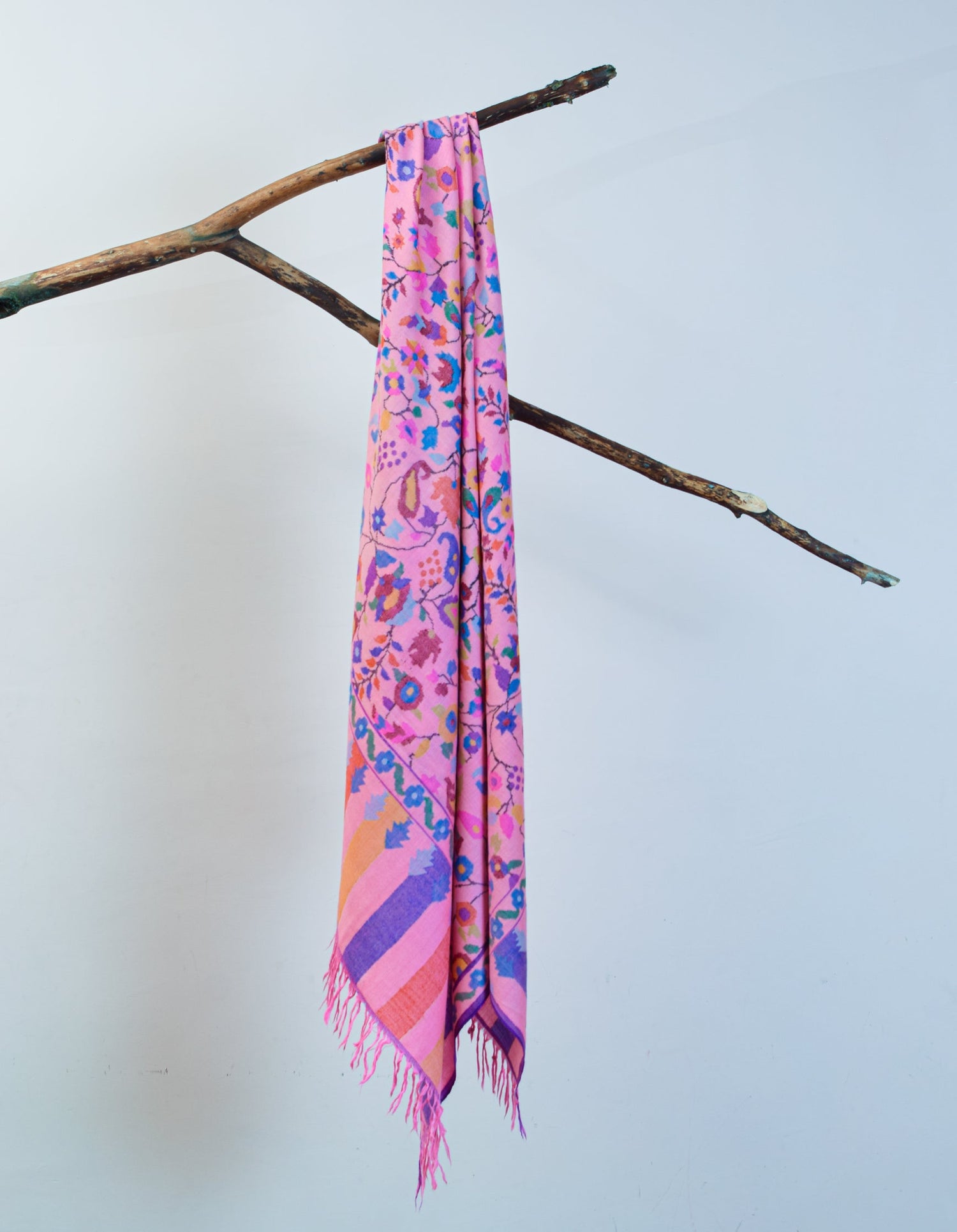 Patel Pink Handwoven Kani Pattern Pashmina Shawl