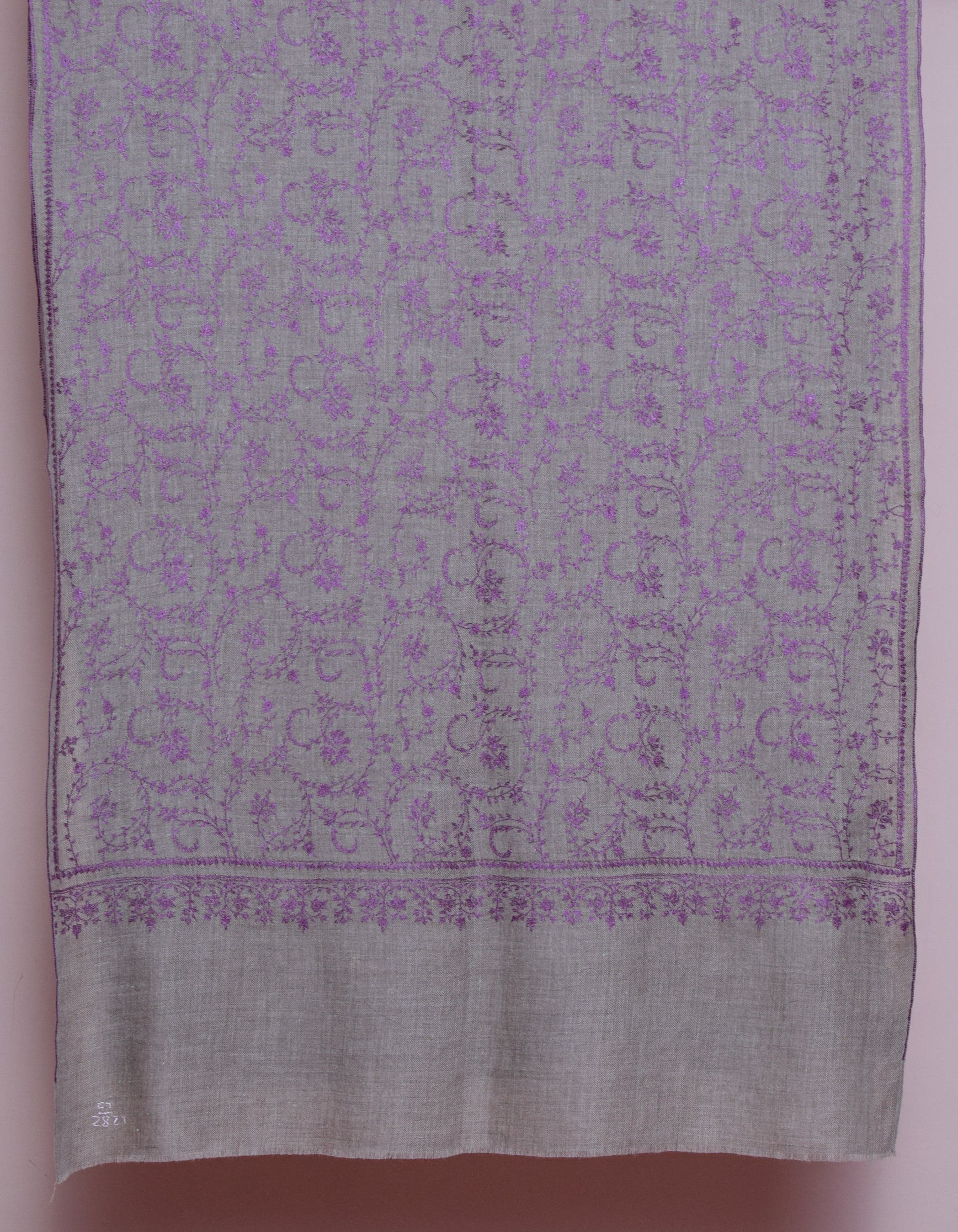 Light Grey Handwoven Sozni Jaali Embroidered Cashmere Pashmina Stole