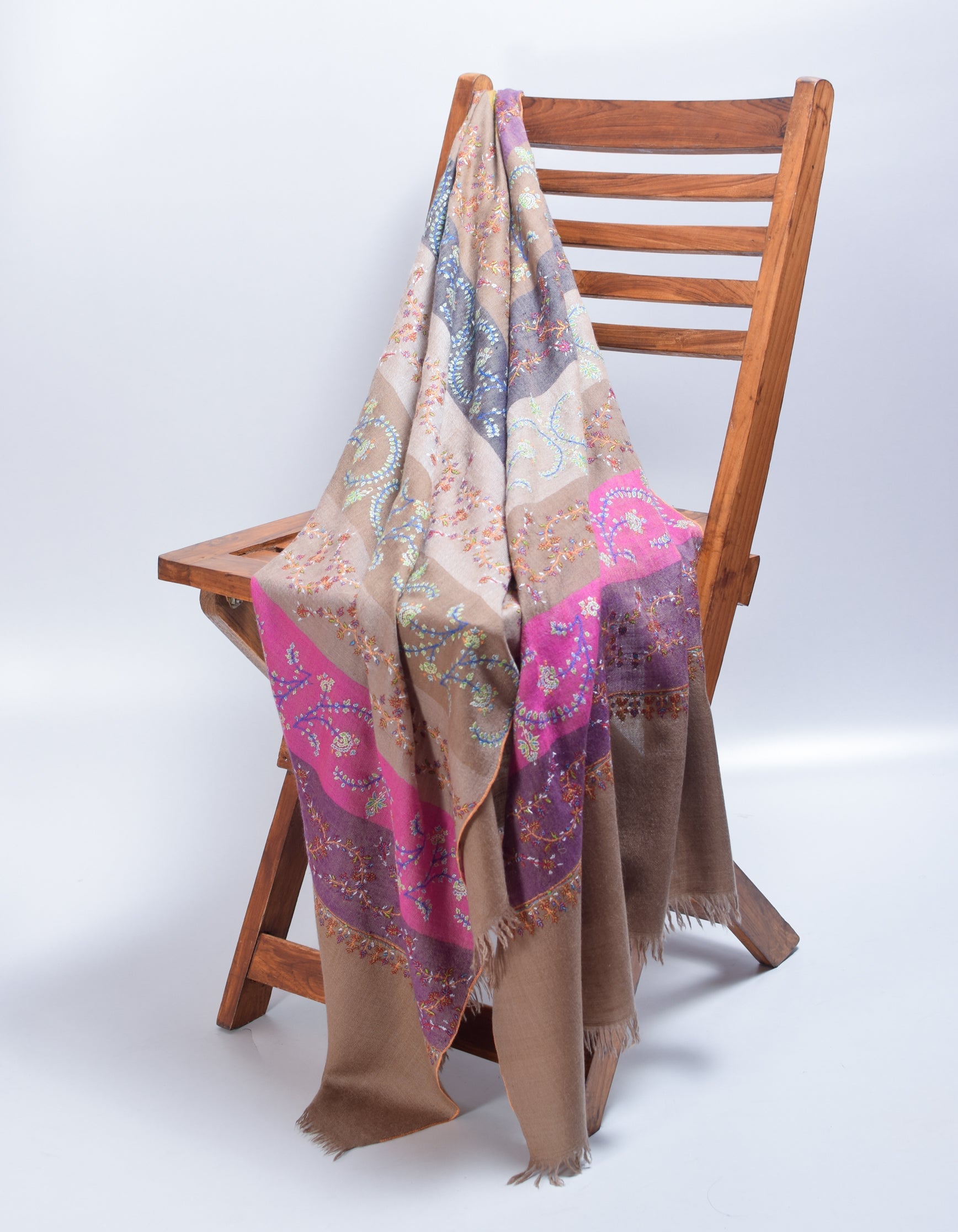 Modern Multi-Pattern Coloured Stripes Handwoven Embroidered Cashmere Pashmina Stole