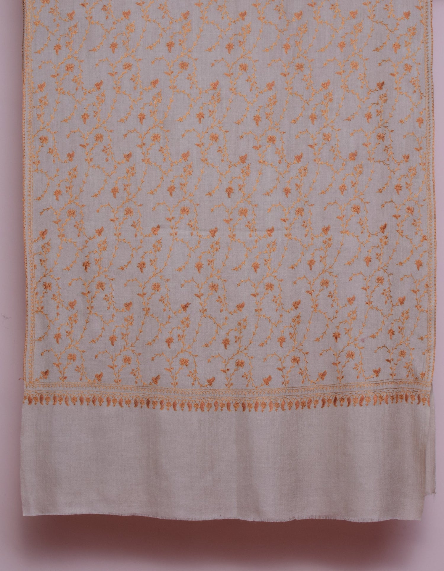 Natural Beige-Grey Handwoven Sozni Jaali Embroidered Cashmere Pashmina Stole