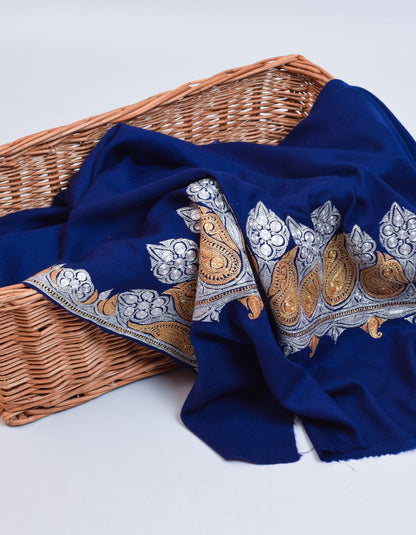 Navy Blue Handwoven Tilla Embroidered Palladaar Pashmina Shawl