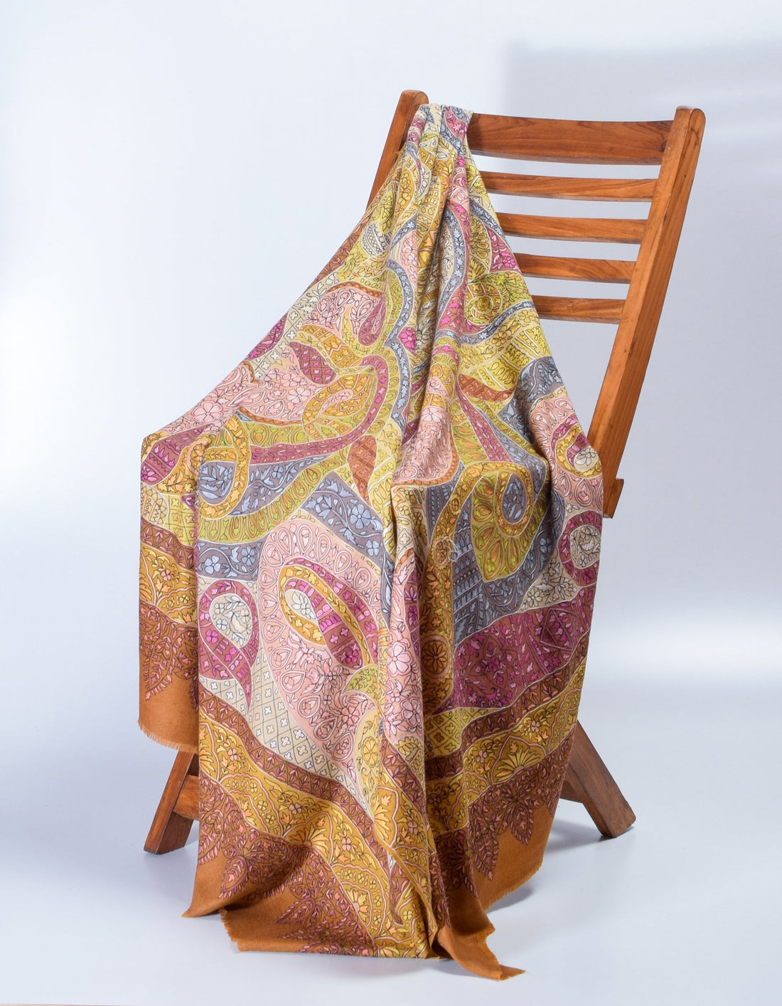 Multicolour Handwoven Kalamkari Sozni Embroidered Cashmere Pashmina Shawl