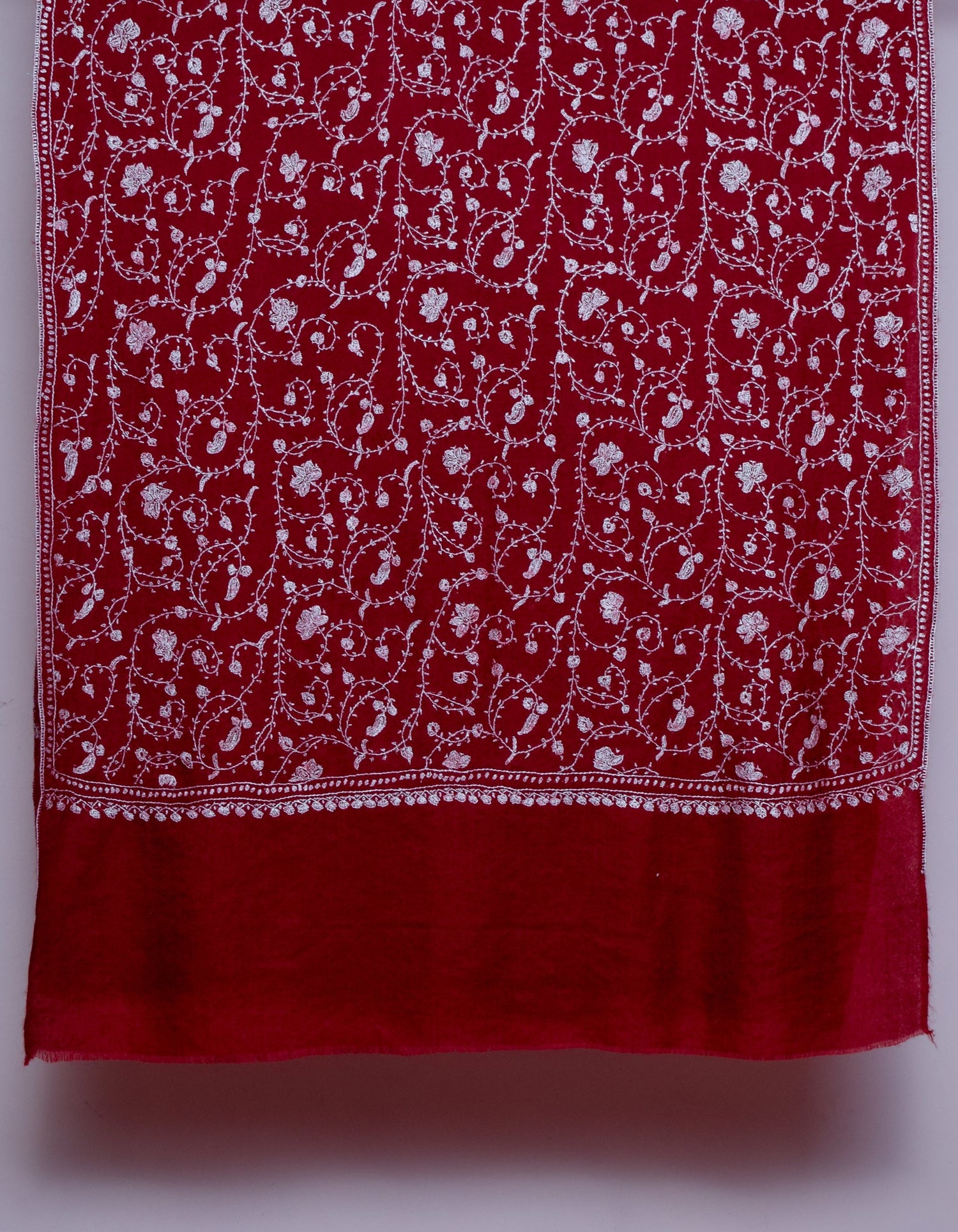 Red Handwoven Sozni Jaali Embroidered Cashmere Pashmina Stole