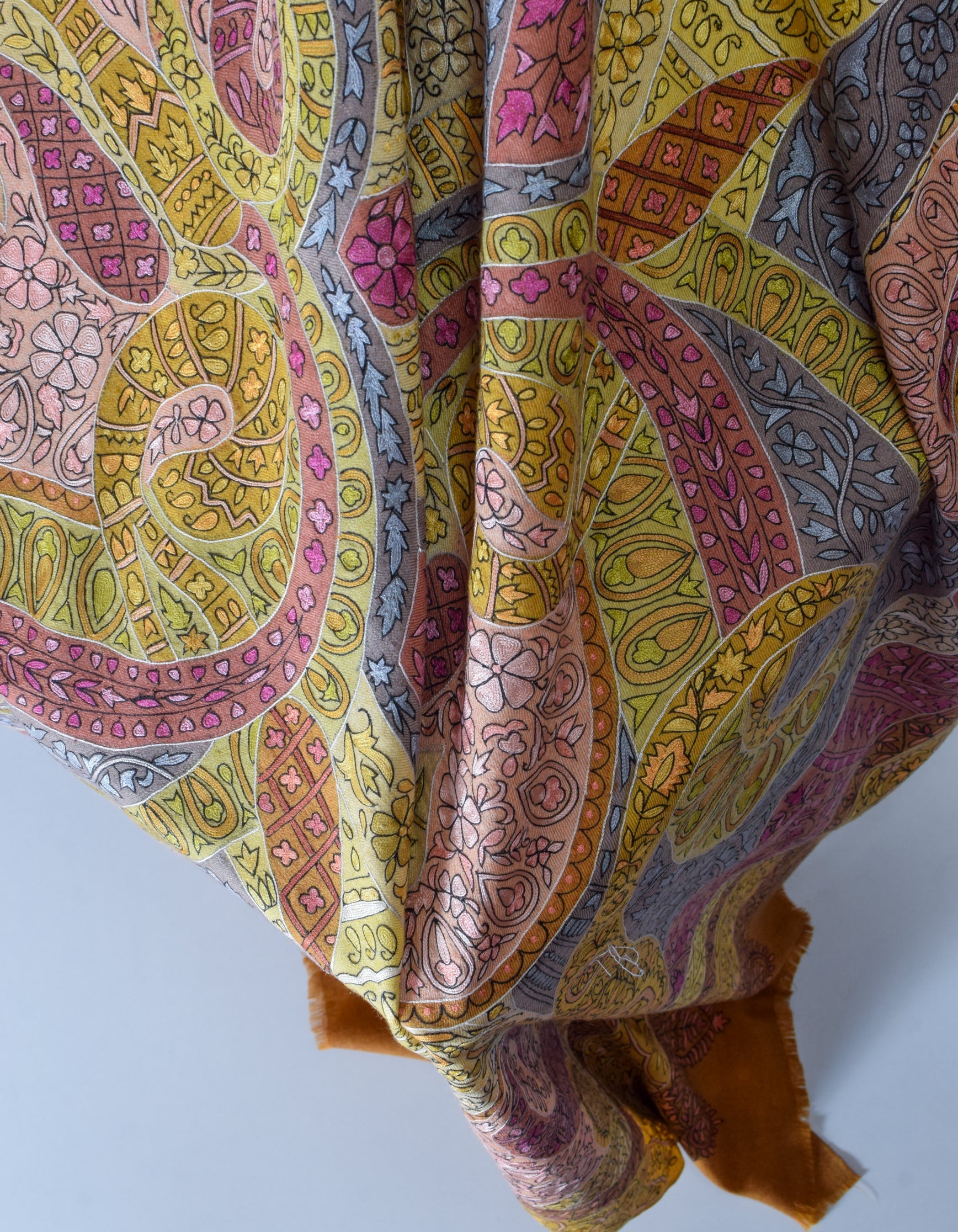 Multicolour Handwoven Kalamkari Sozni Embroidered Cashmere Pashmina Shawl