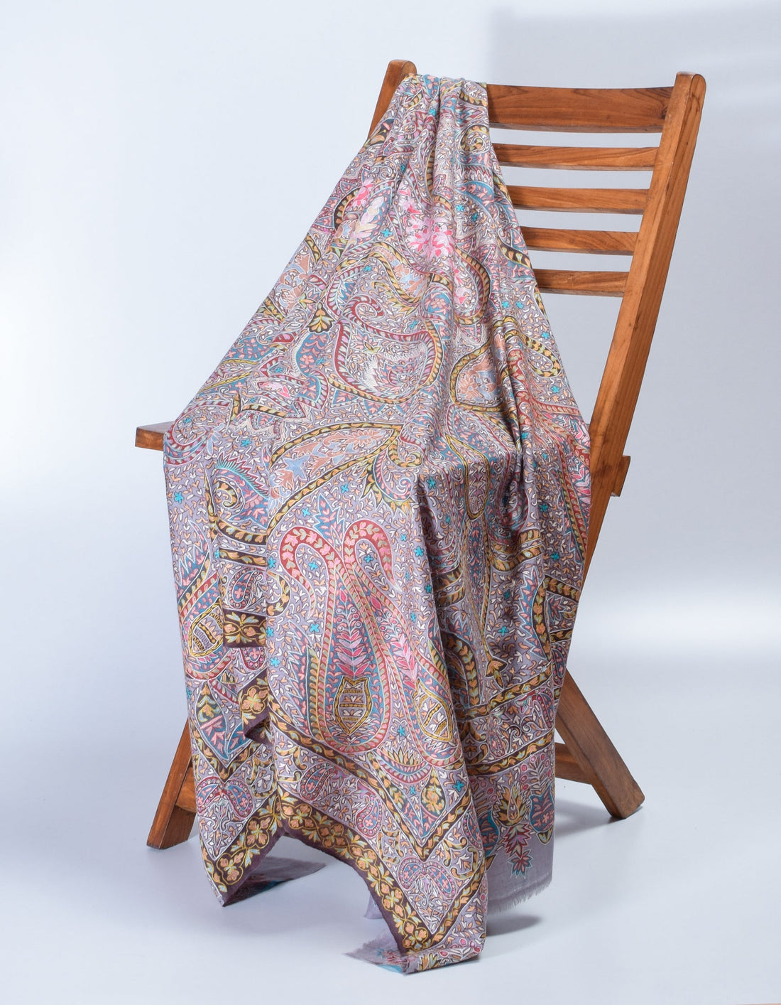 Cool Grey Handwoven Kalamkari Sozni Embroidered Cashmere Pashmina Shawl