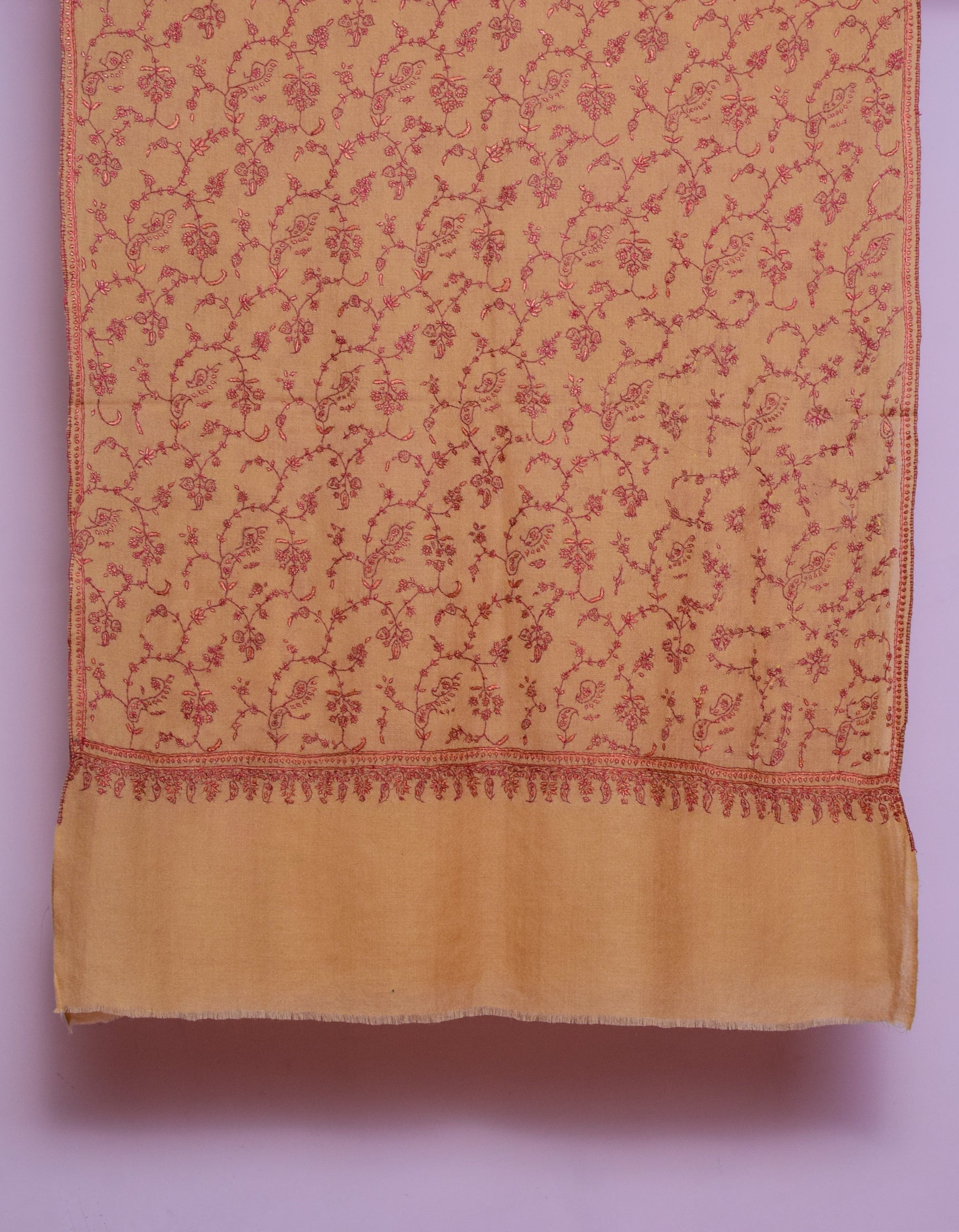 Pastel Orange Handwoven Sozni Jaali Embroidered Cashmere Pashmina Stole