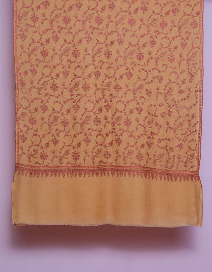 Pastel Orange Handwoven Sozni Jaali Embroidered Cashmere Pashmina Stole