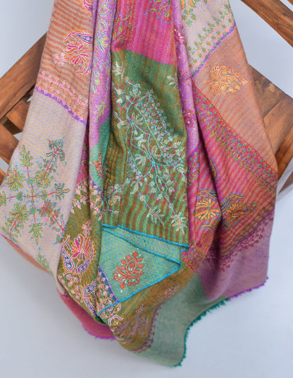 Modern Multi-Pattern Squares Handwoven Embroidered Cashmere Pashmina Stole