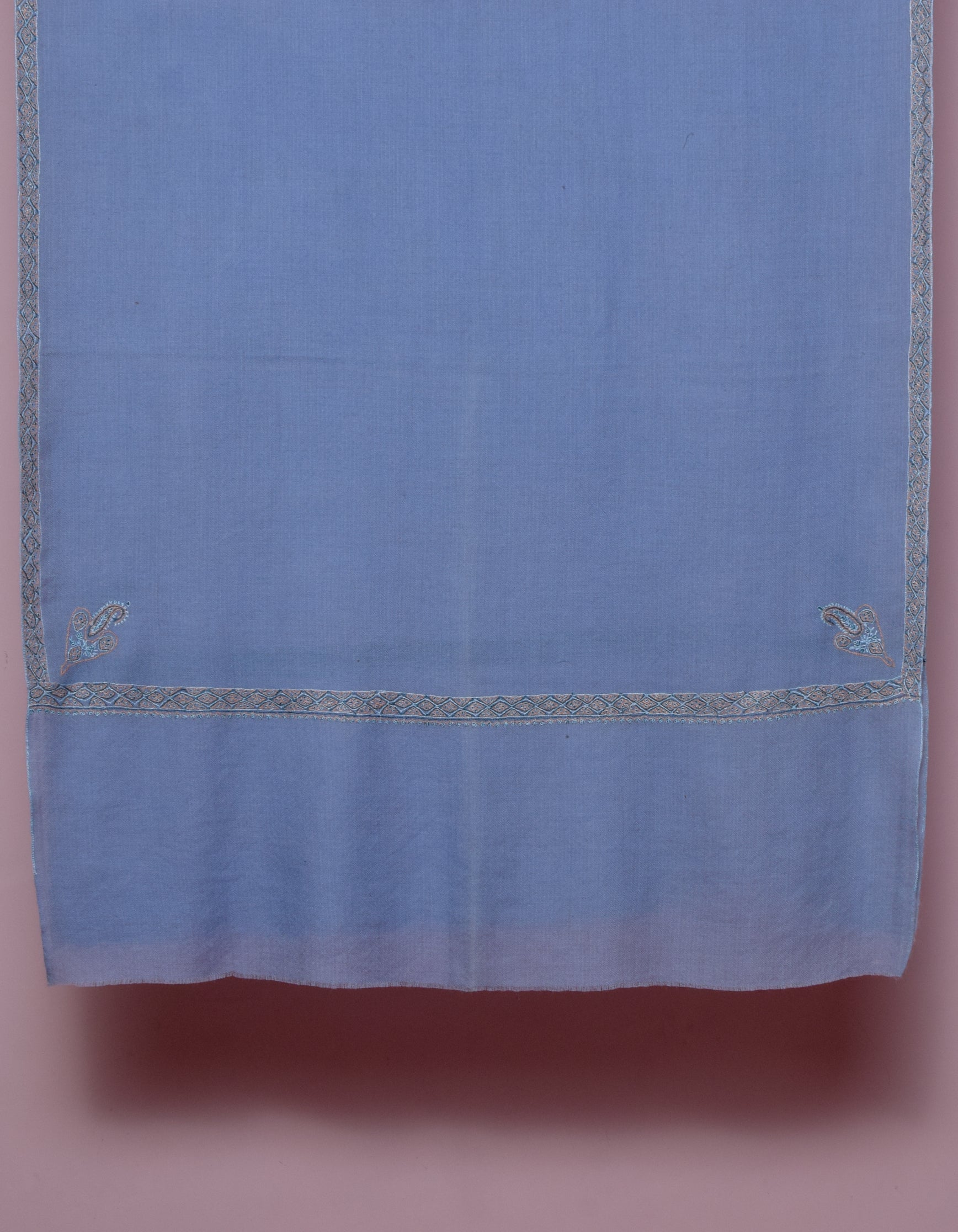 Light Blue-Grey Handwoven Sozni Border Embroidered Cashmere Pashmina Stole