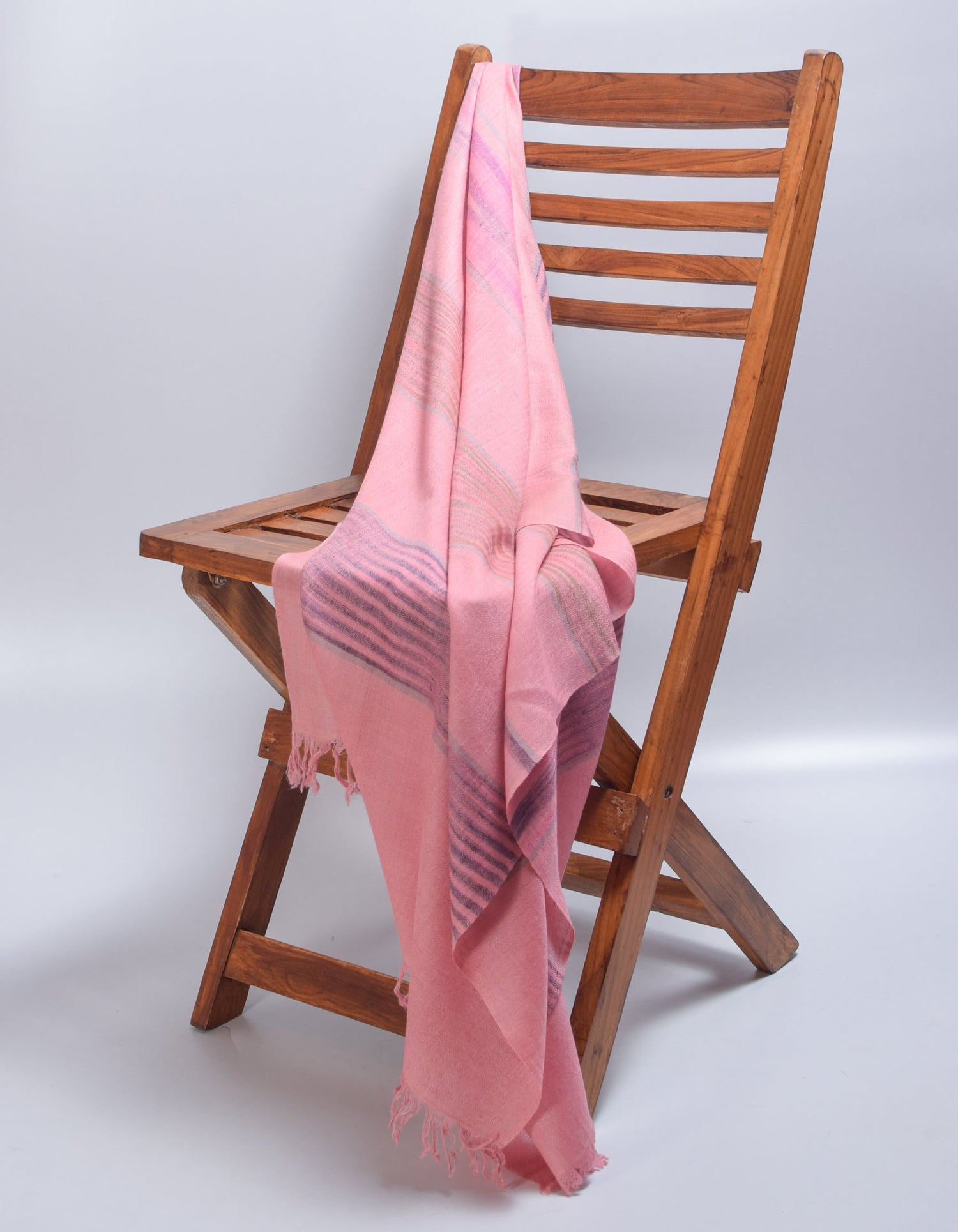 Multi-Pattern Pink Stripes Handwoven Cashmere Pashmina Stole