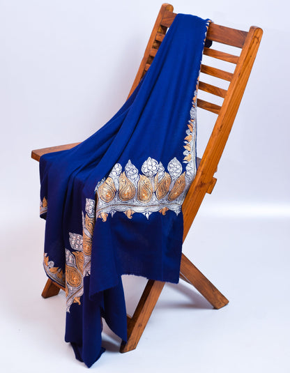 Navy Blue Handwoven Tilla Embroidered Palladaar Pashmina Shawl