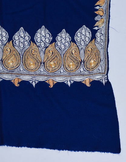 Navy Blue Handwoven Tilla Embroidered Palladaar Pashmina Shawl