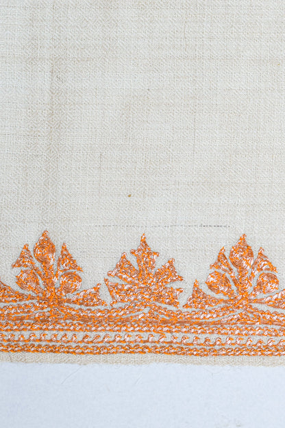 Cream Handwoven Tilla Embroidered Palladaar Pashmina Shawl