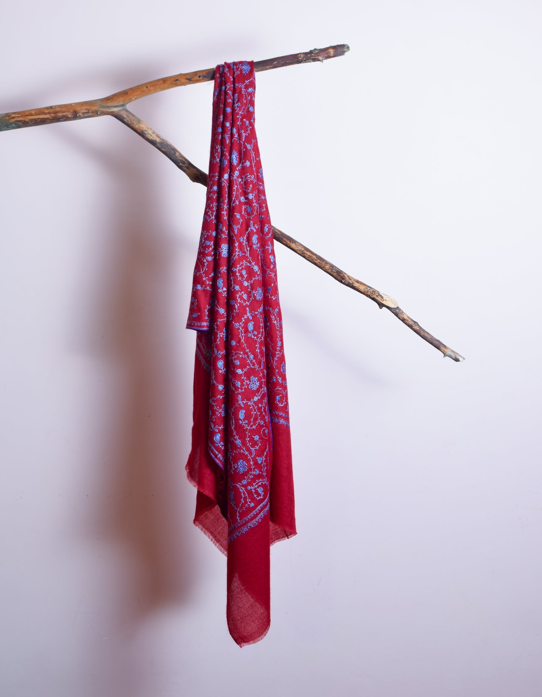 Maroon Handwoven Sozni Jaali Embroidered Cashmere Pashmina Stole