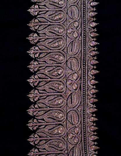 Classic Black Handwoven Tilla Paisley Embroidered Palladaar Pashmina Shawl