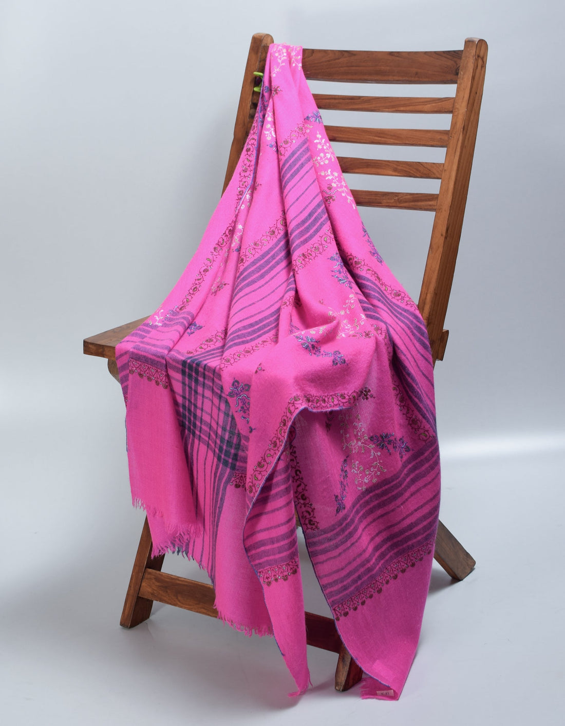 Modern Royal Pink Handwoven Stripes Embroidered Cashmere Pashmina Stole - Kashmir Box
