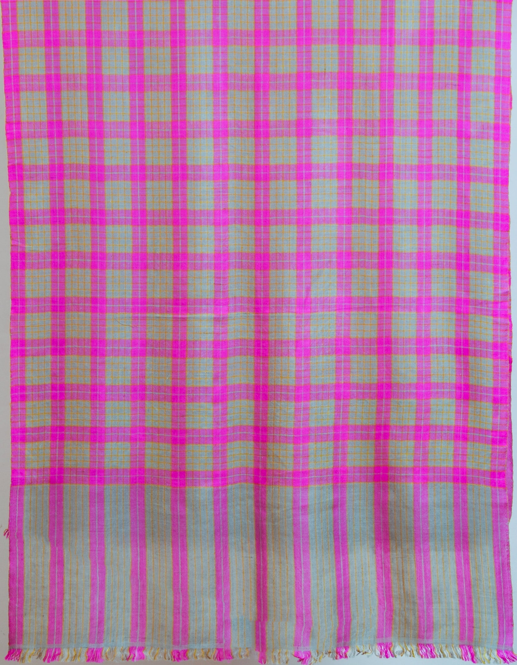 Fuchsia Grey Handwoven Multi-Pattern Check Pashmina Stole