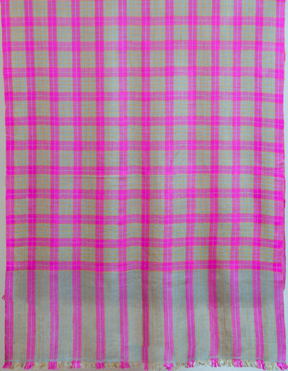 Fuchsia Grey Handwoven Multi-Pattern Check Pashmina Stole