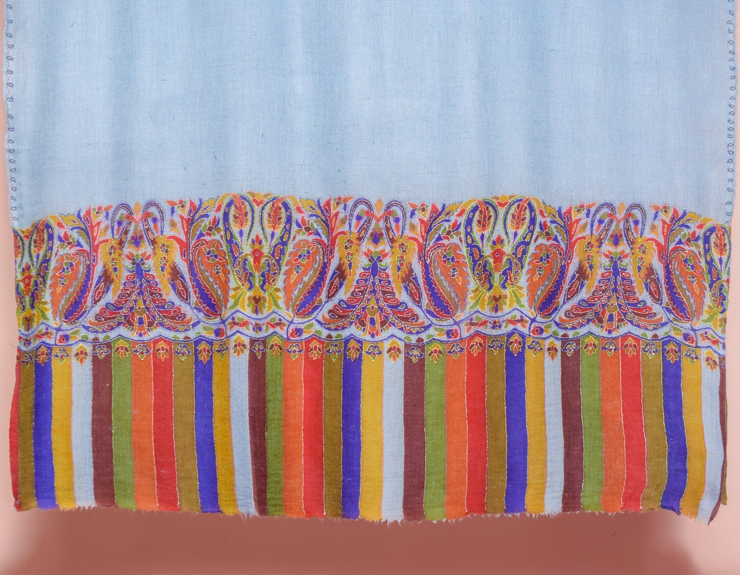 Cloudy Blue Kani Pattern Handwoven Detailed Embroidered Cashmere Pashmina Shawl - Kashmir Box