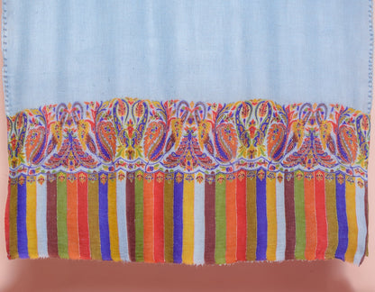 Cloudy Blue Kani Pattern Handwoven Detailed Embroidered Cashmere Pashmina Shawl - Kashmir Box