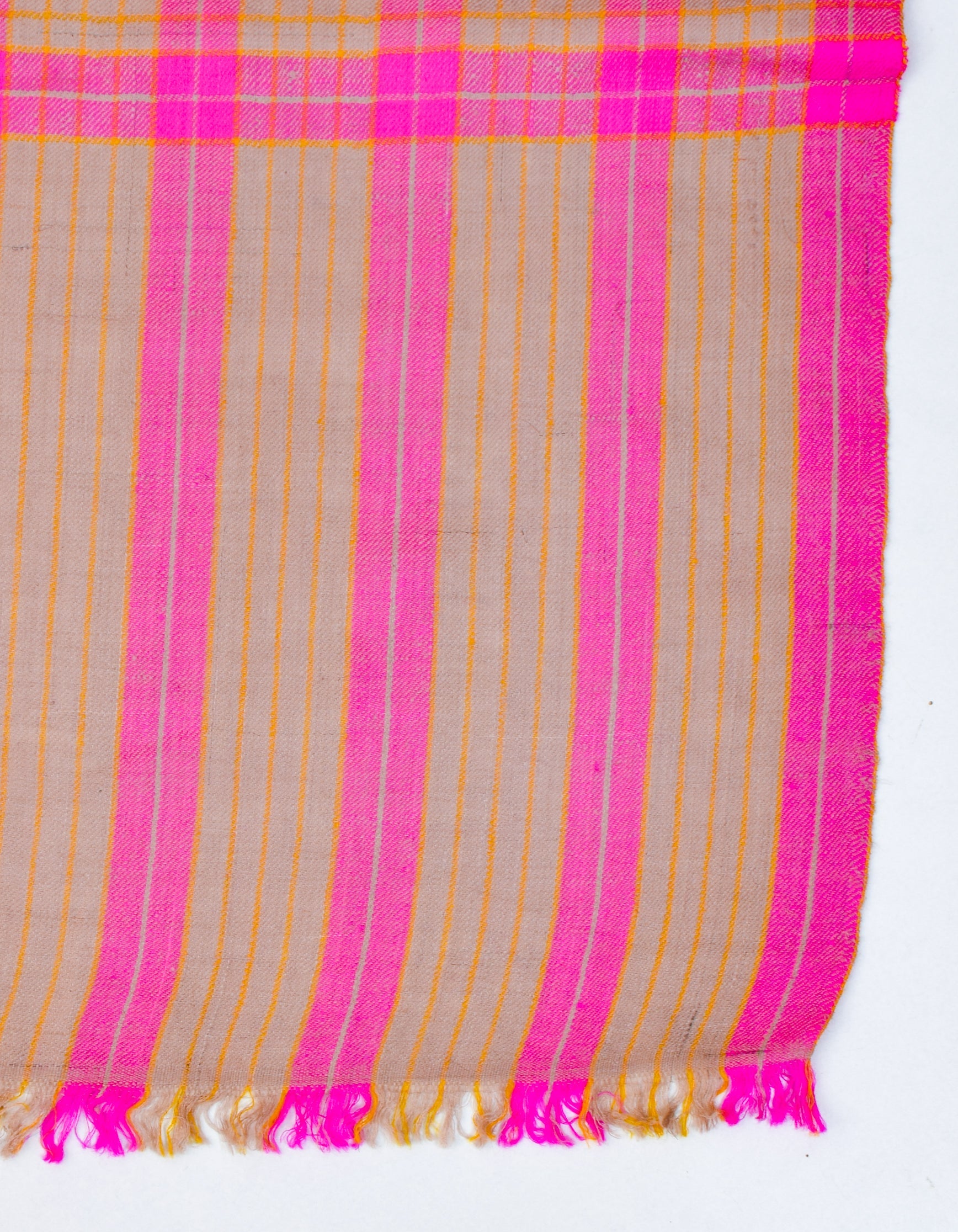 Fuchsia Grey Handwoven Multi-Pattern Check Pashmina Stole