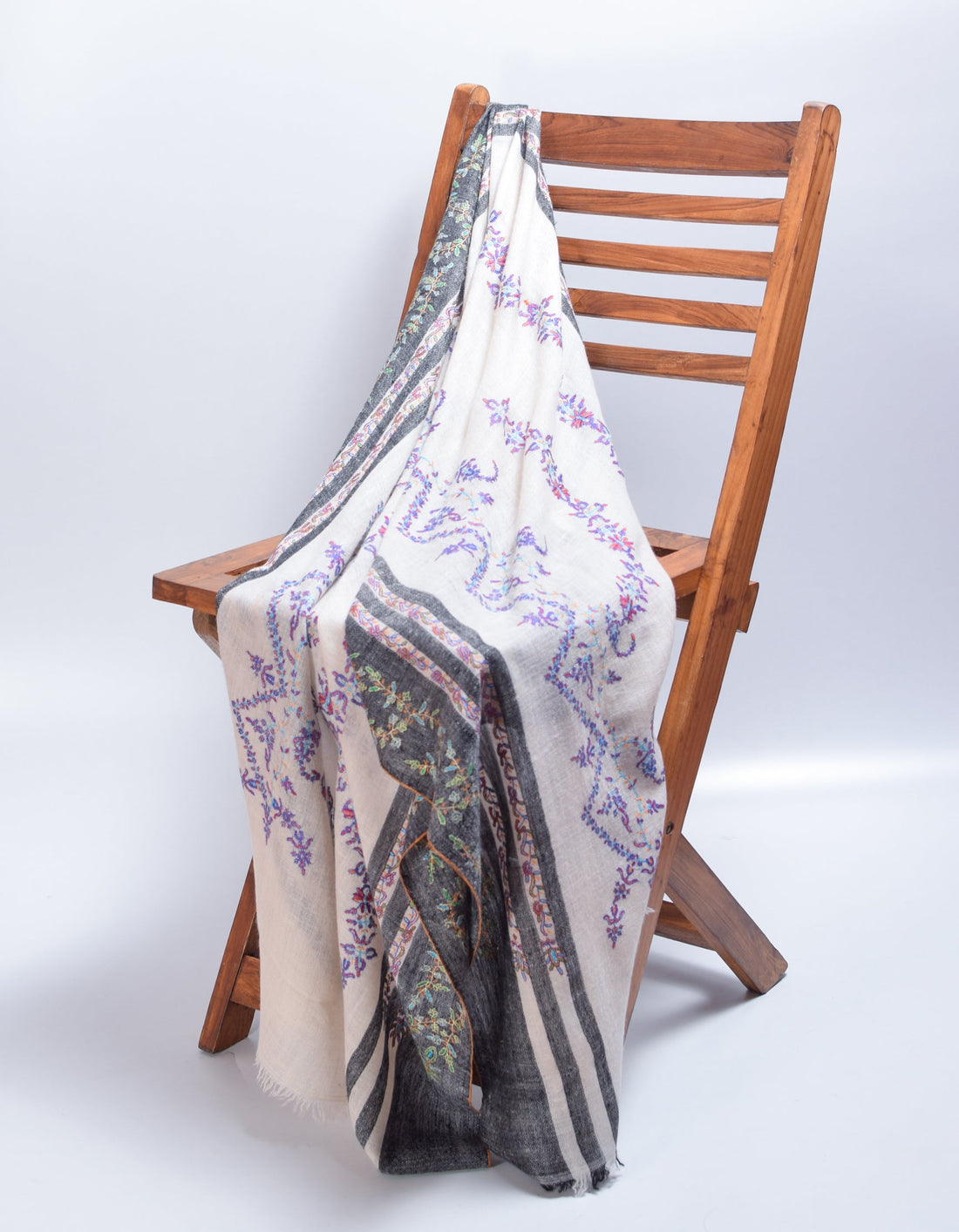Modern Cream Multi-Pattern Handwoven Embroidered Cashmere Pashmina Stole - Kashmir Box