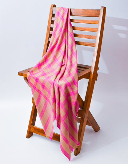 Fuchsia Grey Handwoven Multi-Pattern Check Pashmina Stole