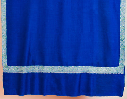 Royal Blue Handwoven Sozni Embroidered Bordered Pashmina Shawl