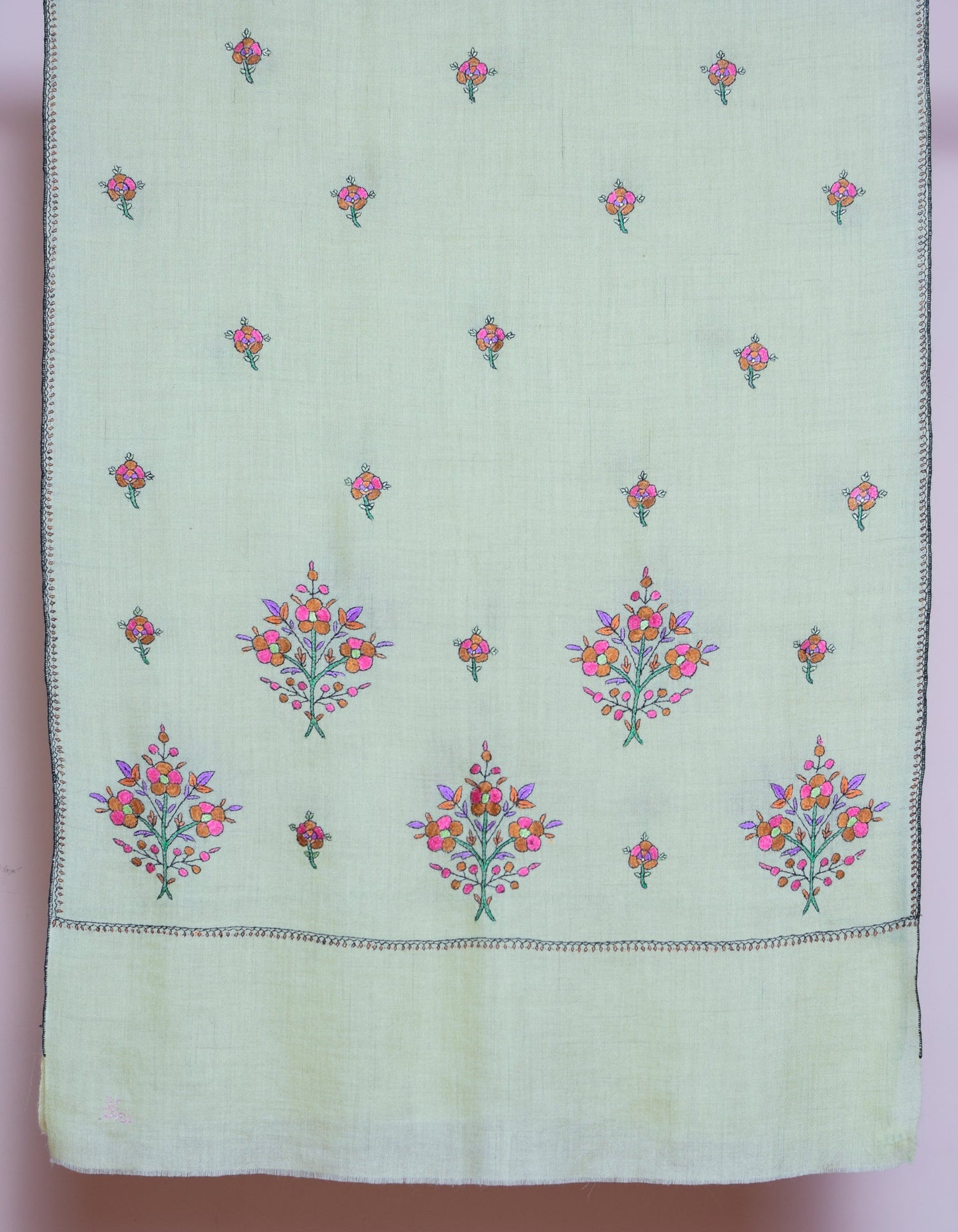 Light Yellow Handwoven Floral Embroidered Cashmere Pashmina Stole