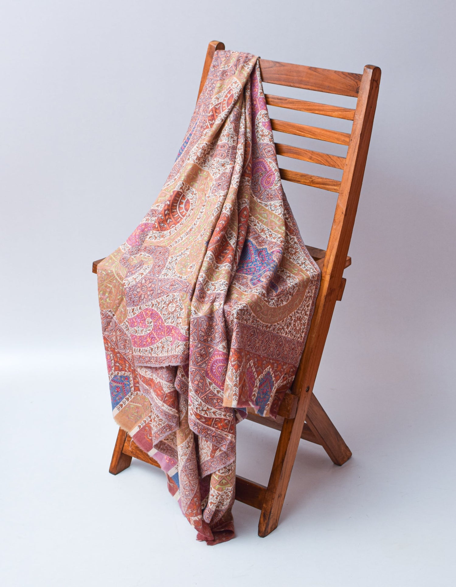 Cream Kalamkari Handwoven Sozni Embroidered Jamawar Pashmina Shawl