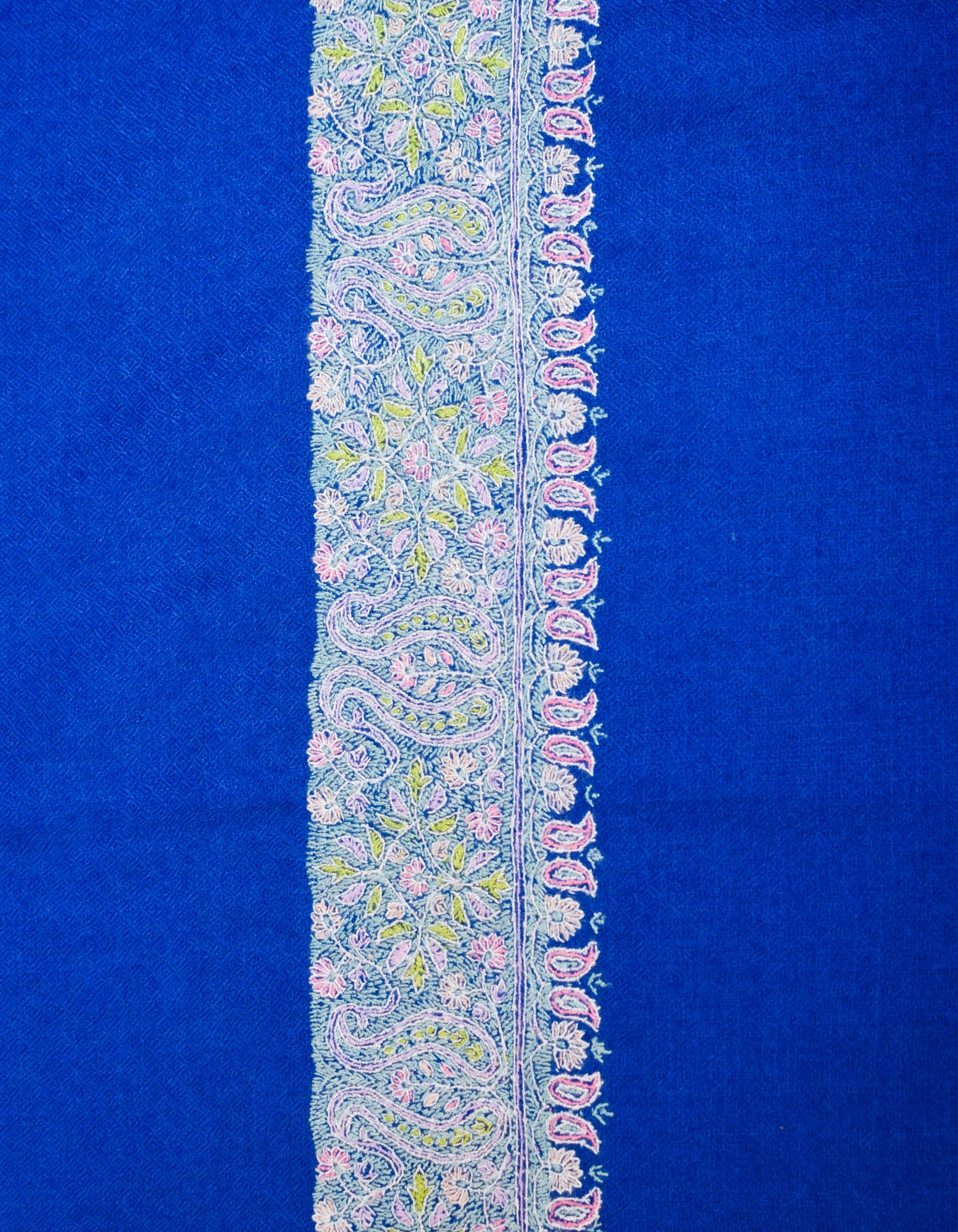 Royal Blue Handwoven Sozni Embroidered Bordered Pashmina Shawl