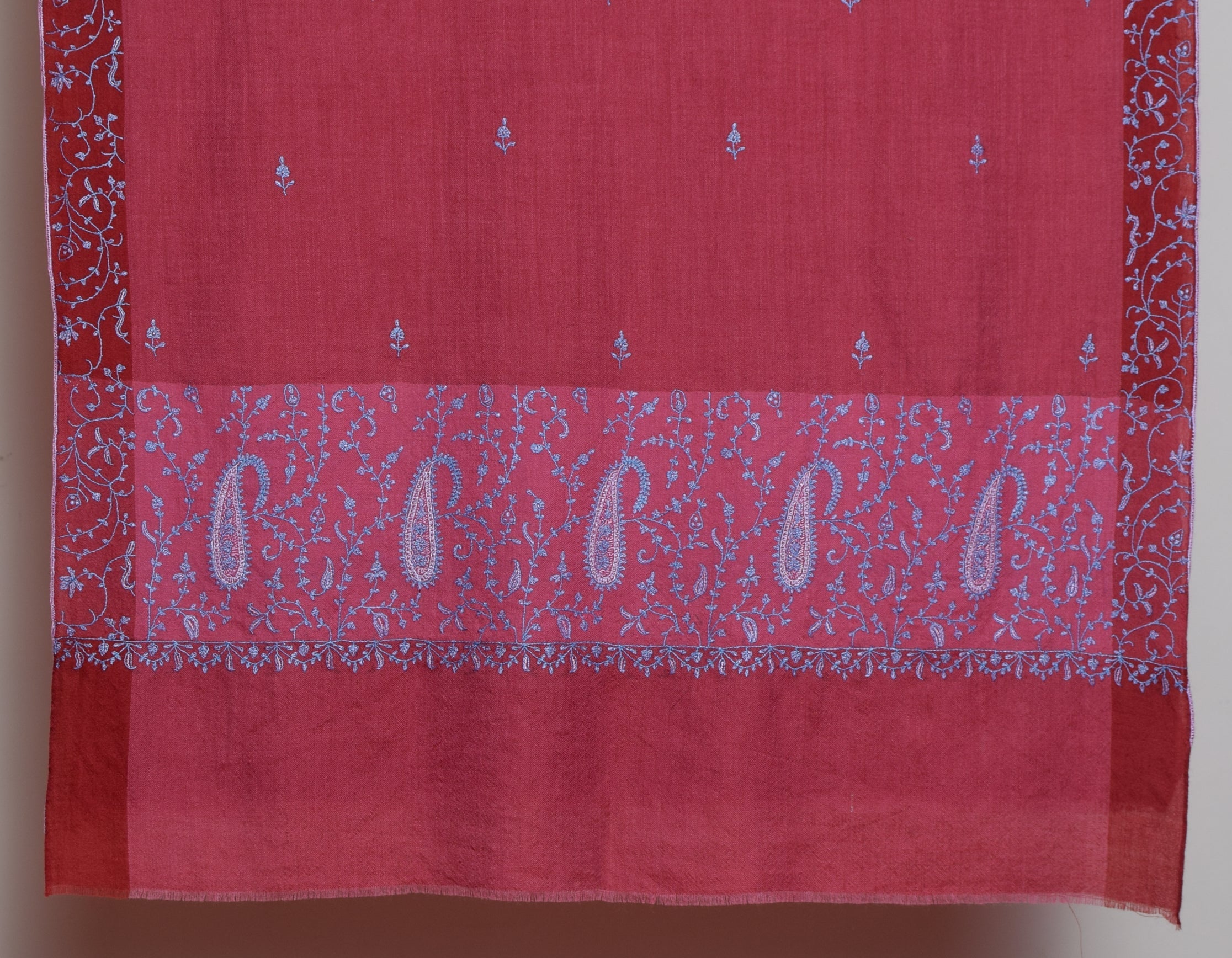Muted Red Handwoven Sozni Embroidered Cashmere Pashmina Stole - Kashmir Box