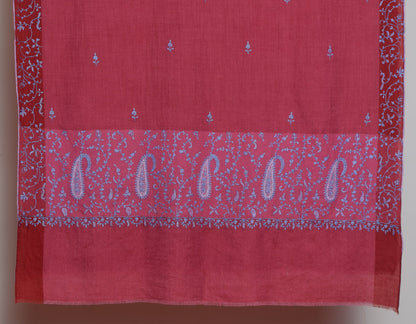 Muted Red Handwoven Sozni Embroidered Cashmere Pashmina Stole