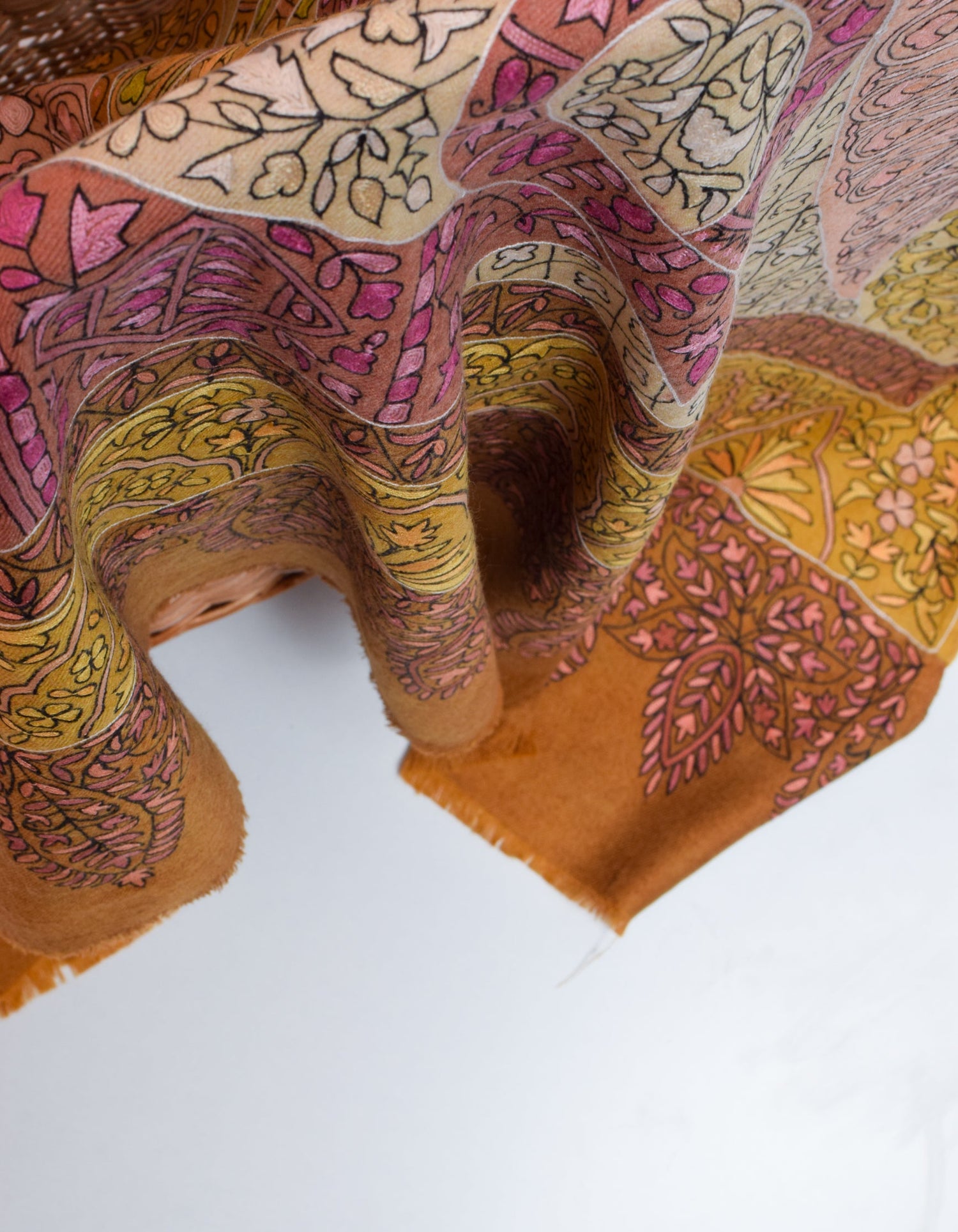 Multicolour Handwoven Kalamkari Sozni Embroidered Cashmere Pashmina Shawl