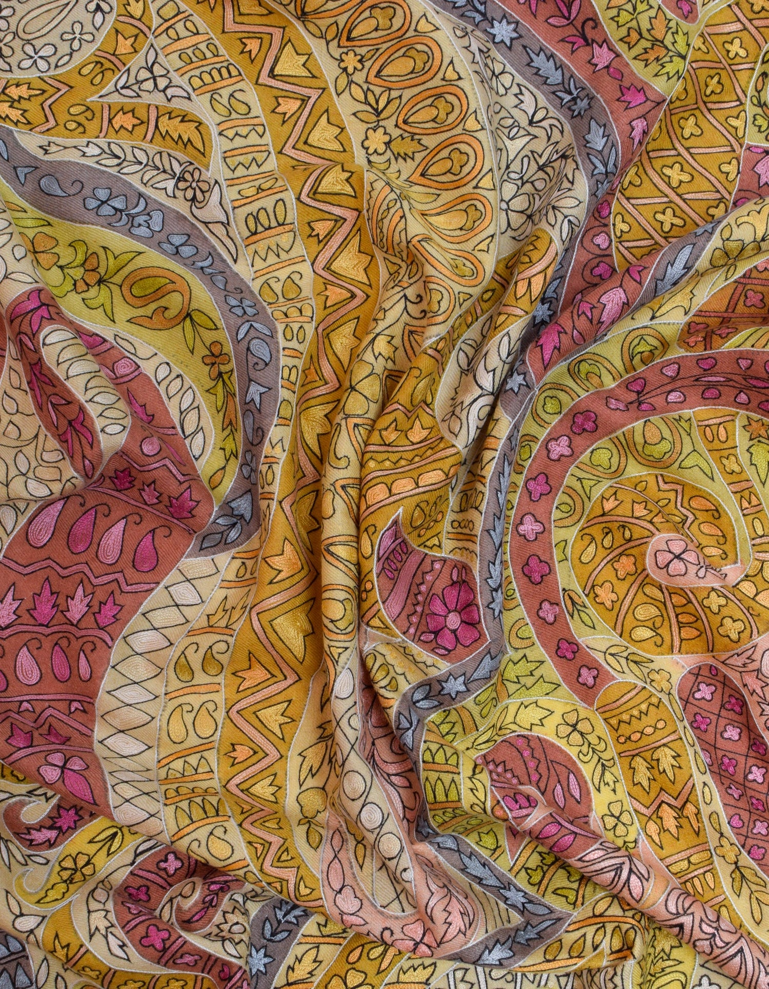 Multicolour Handwoven Kalamkari Sozni Embroidered Cashmere Pashmina Shawl