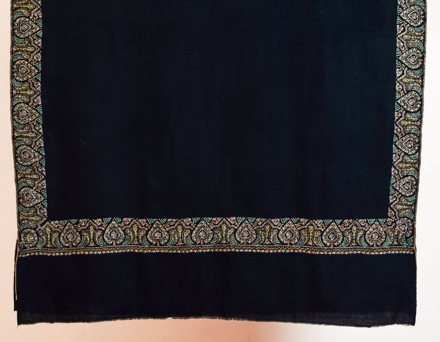 Classic Black Handwoven Sozni Embroidered Bordered Pashmina Shawl