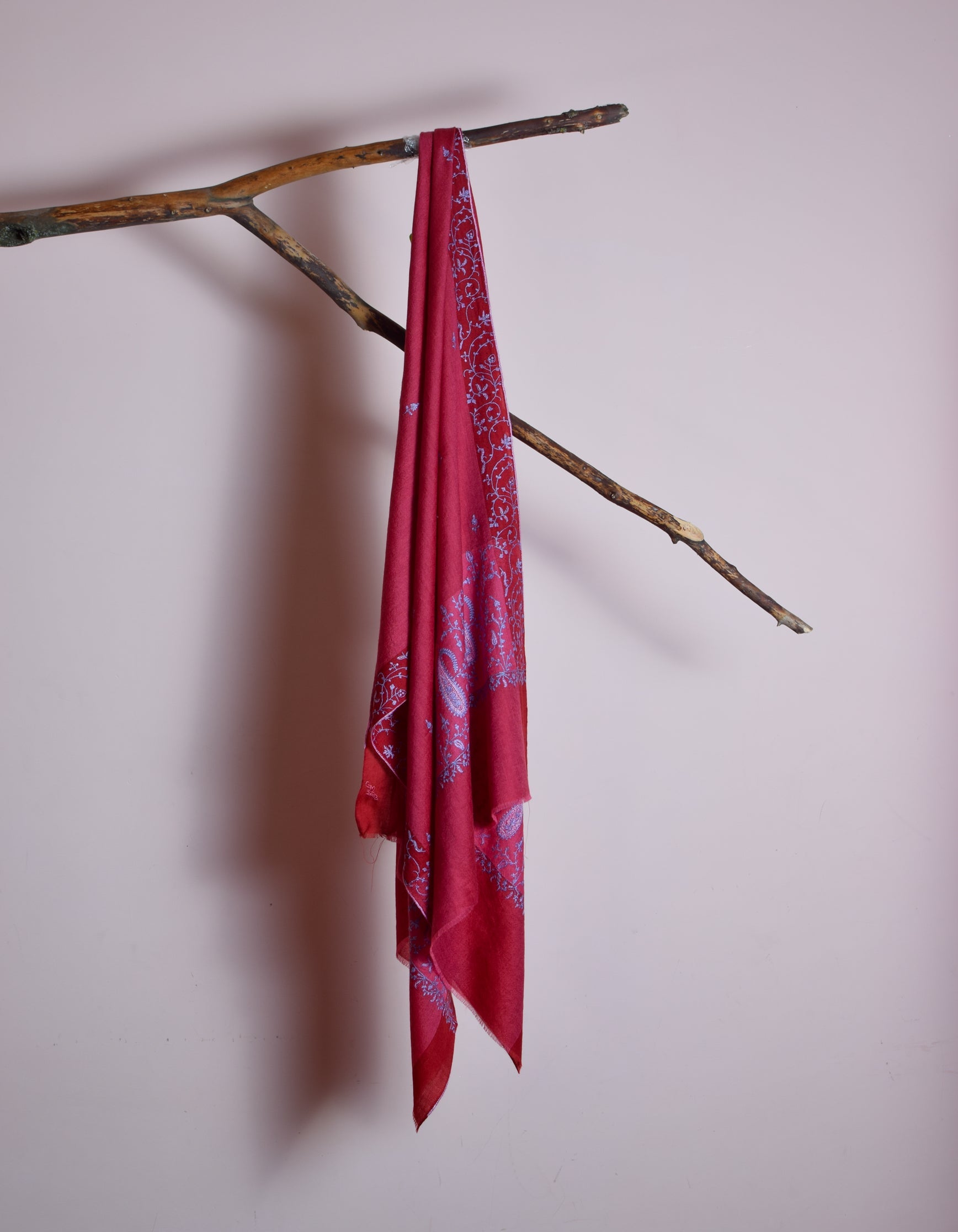 Muted Red Handwoven Sozni Embroidered Cashmere Pashmina Stole