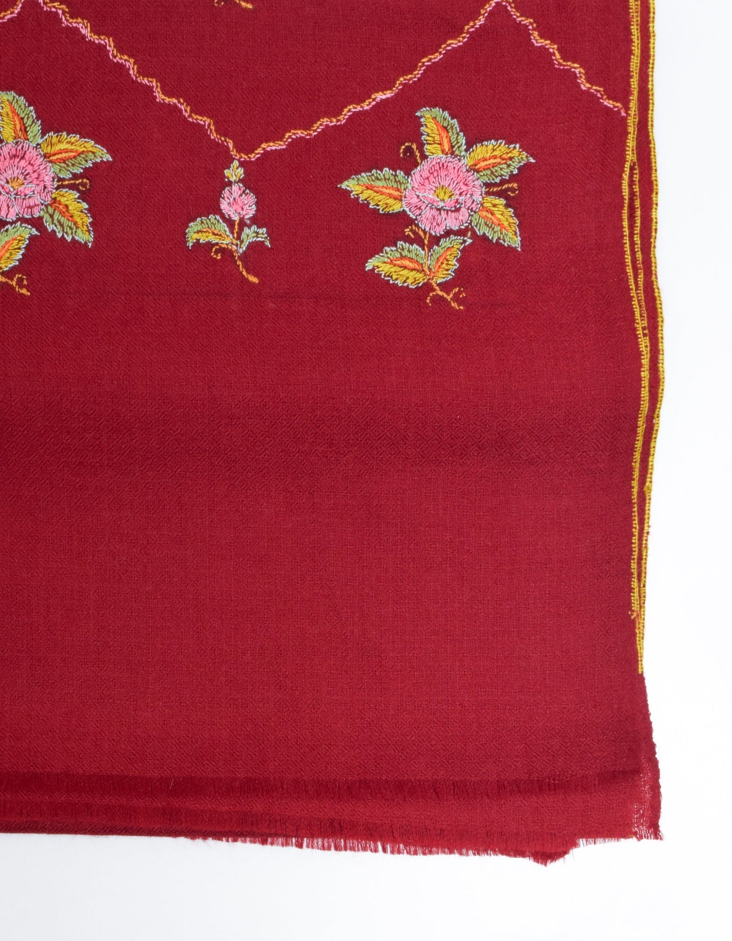 Deep Maroon Handwoven Border Palla Embroidered Cashmere Pashmina Stole