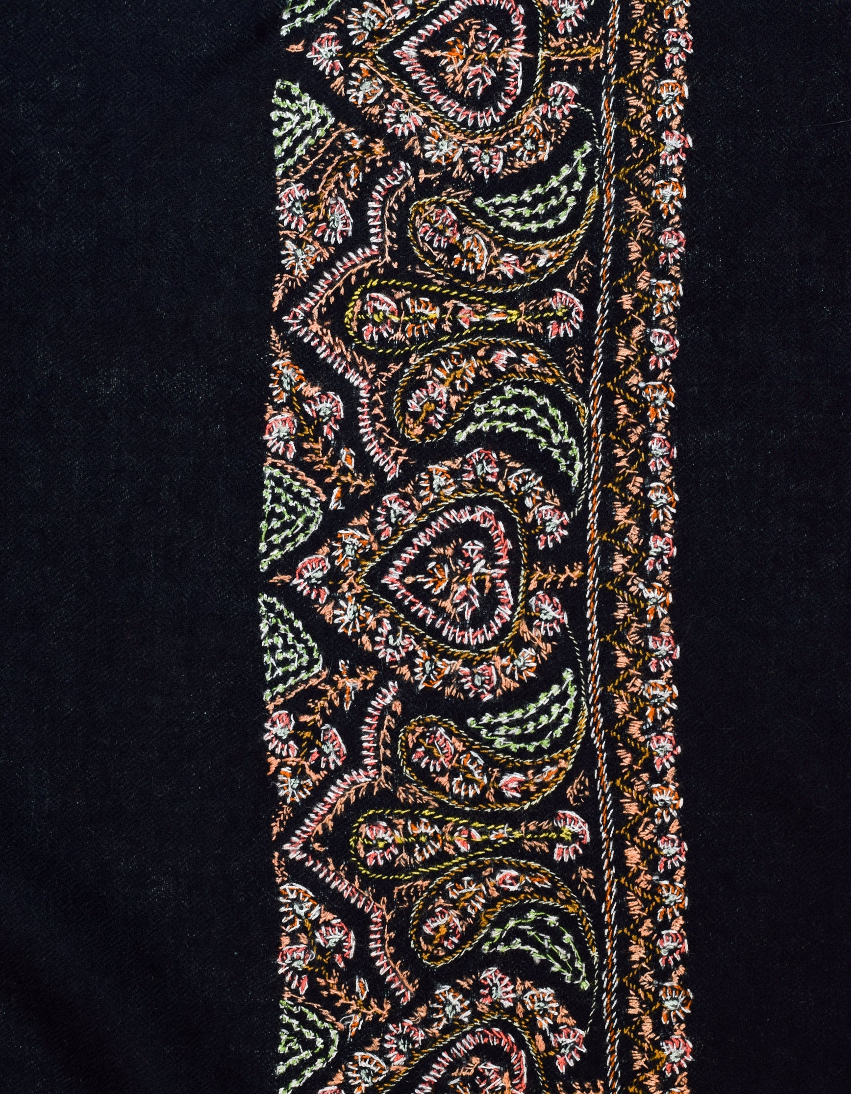 Classic Black Handwoven Sozni Embroidered Bordered Pashmina Shawl